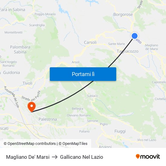 Magliano De' Marsi to Gallicano Nel Lazio map