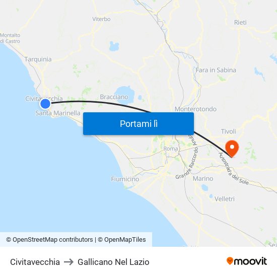 Civitavecchia to Gallicano Nel Lazio map