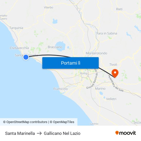 Santa Marinella to Gallicano Nel Lazio map