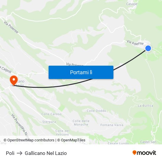 Poli to Gallicano Nel Lazio map