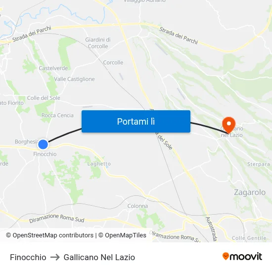 Finocchio to Gallicano Nel Lazio map