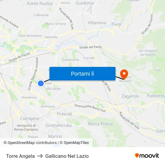 Torre Angela to Gallicano Nel Lazio map