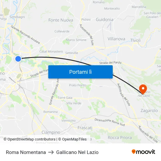 Roma Nomentana to Gallicano Nel Lazio map