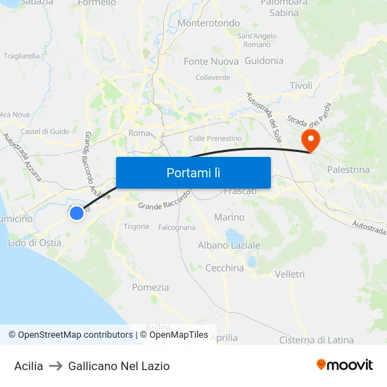 Acilia to Gallicano Nel Lazio map