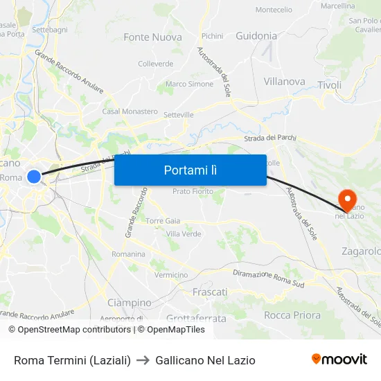 Roma Termini (Laziali) to Gallicano Nel Lazio map
