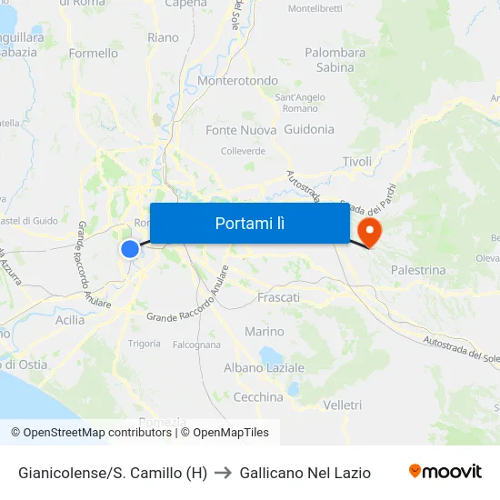 Gianicolense/S. Camillo (H) to Gallicano Nel Lazio map