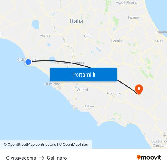 Civitavecchia to Gallinaro map