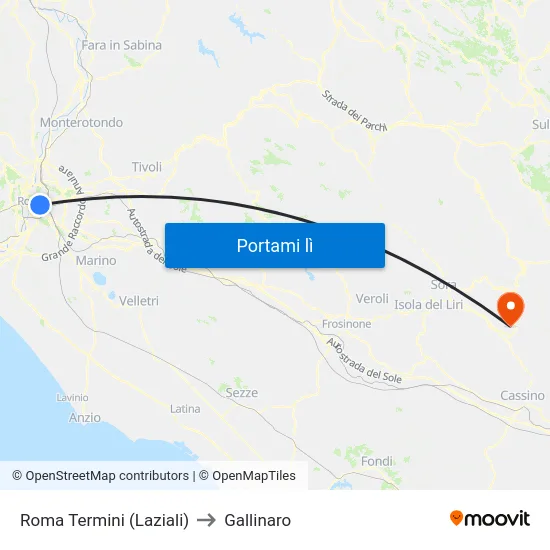 Roma Termini (Laziali) to Gallinaro map