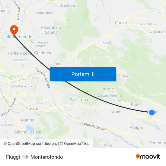 Fiuggi to Monterotondo map