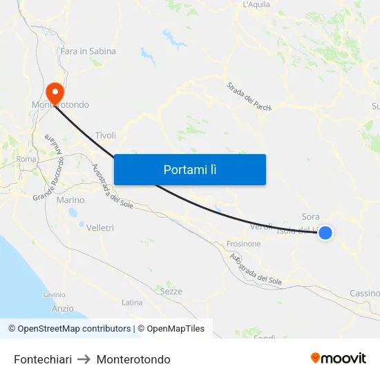 Fontechiari to Monterotondo map