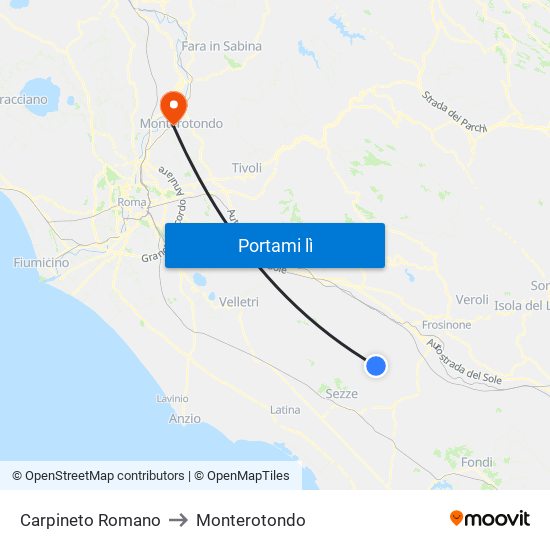 Carpineto Romano to Monterotondo map