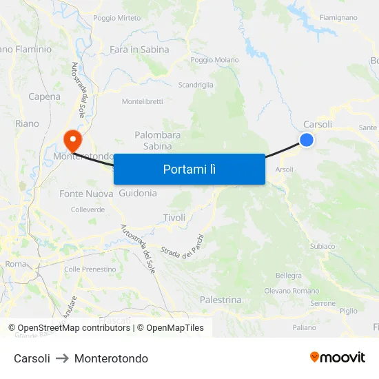 Carsoli to Monterotondo map