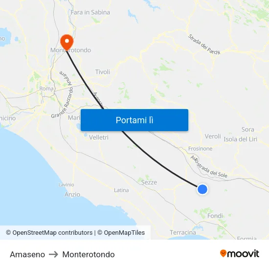 Amaseno to Monterotondo map