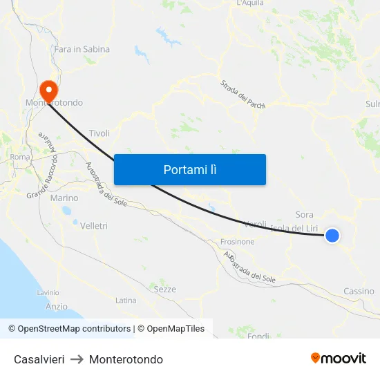 Casalvieri to Monterotondo map