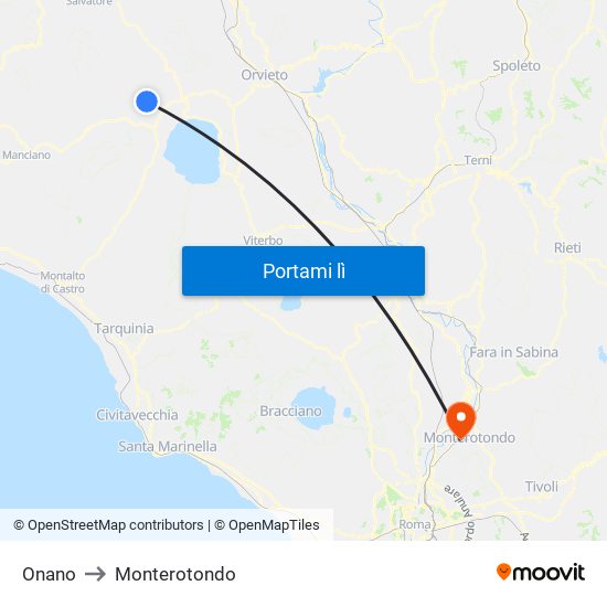 Onano to Monterotondo map