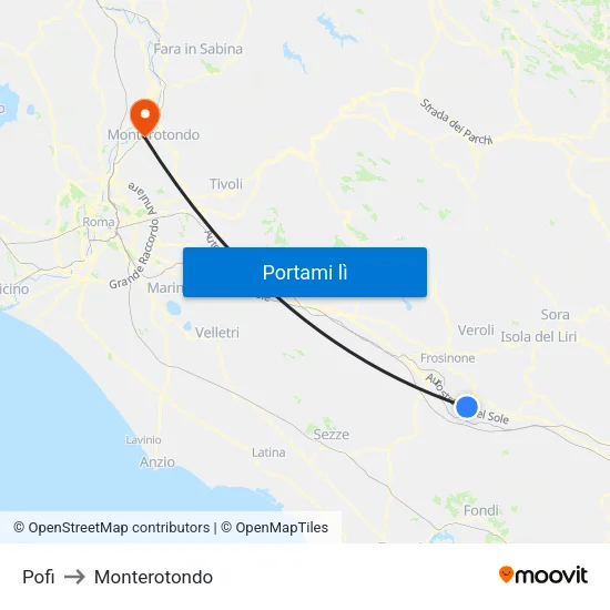 Pofi to Monterotondo map