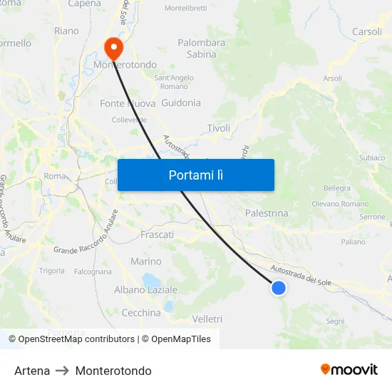 Artena to Monterotondo map