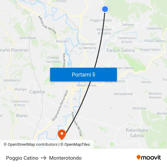 Poggio Catino to Monterotondo map