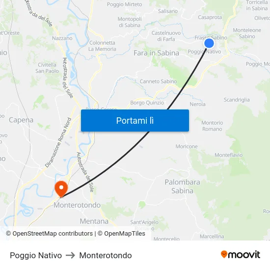 Poggio Nativo to Monterotondo map