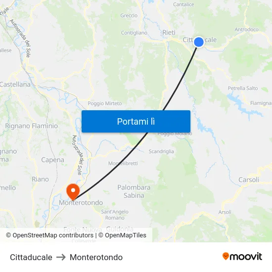 Cittaducale to Monterotondo map