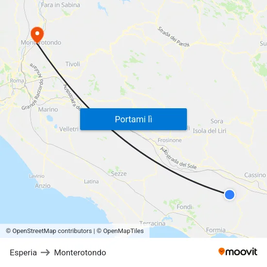 Esperia to Monterotondo map