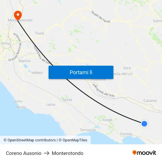 Coreno Ausonio to Monterotondo map