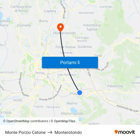 Monte Porzio Catone to Monterotondo map