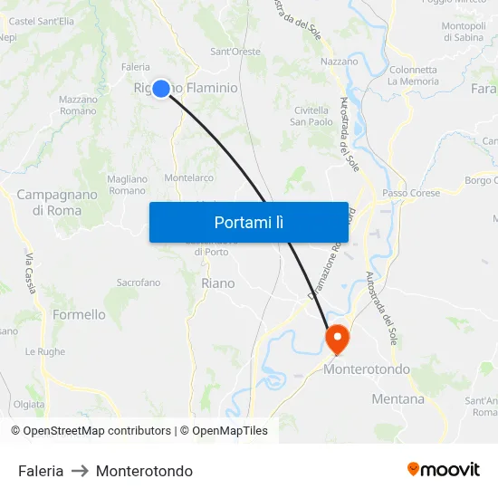 Faleria to Monterotondo map