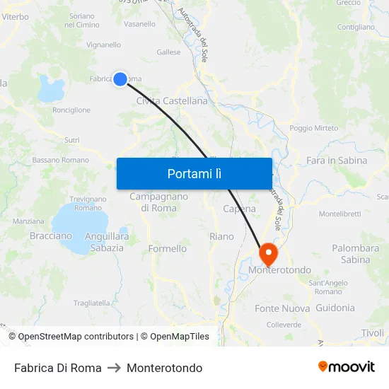 Fabrica Di Roma to Monterotondo map