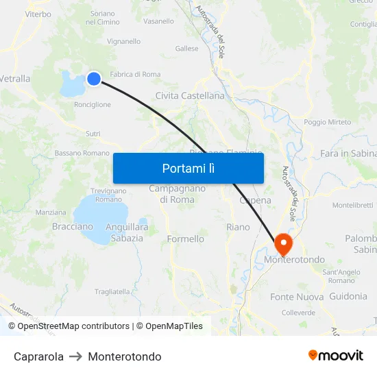 Caprarola to Monterotondo map