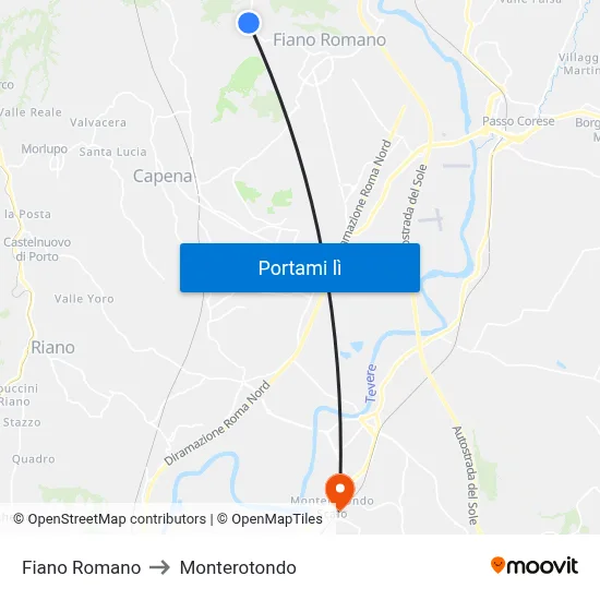 Fiano Romano to Monterotondo map