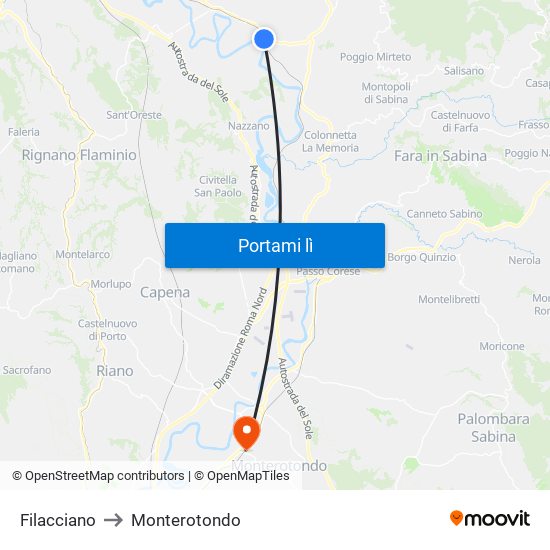 Filacciano to Monterotondo map