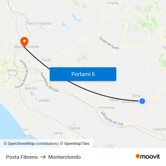 Posta Fibreno to Monterotondo map