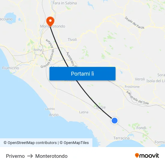 Priverno to Monterotondo map