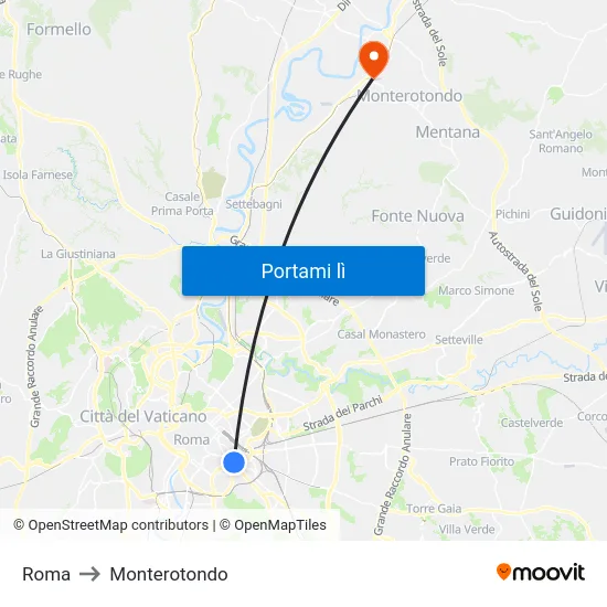 Roma to Monterotondo map