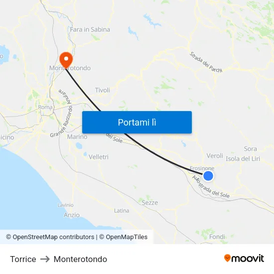 Torrice to Monterotondo map
