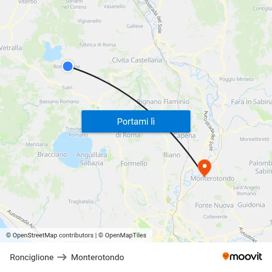 Ronciglione to Monterotondo map