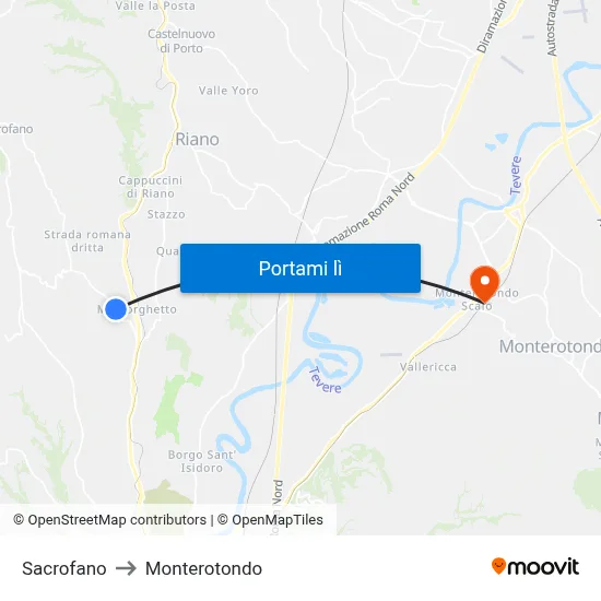 Sacrofano to Monterotondo map