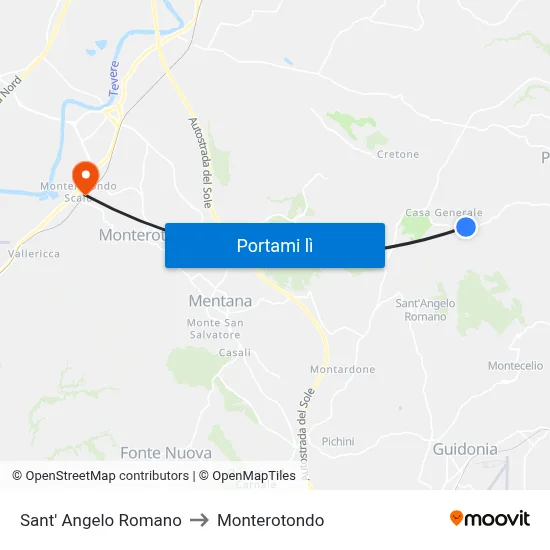 Sant' Angelo Romano to Monterotondo map