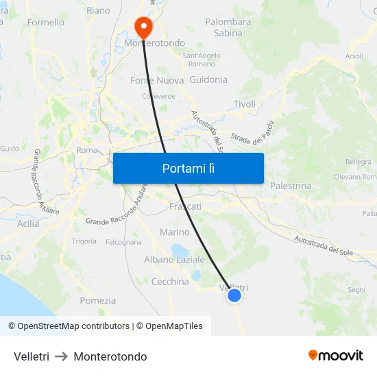Velletri to Monterotondo map
