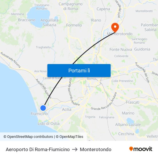 Aeroporto Di Roma-Fiumicino to Monterotondo map