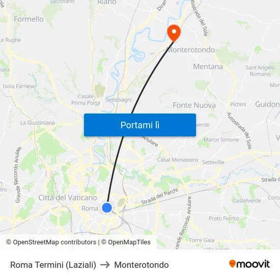 Roma Termini (Laziali) to Monterotondo map