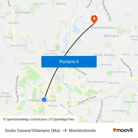 Giulio Cesare/Ottaviano (Ma) to Monterotondo map