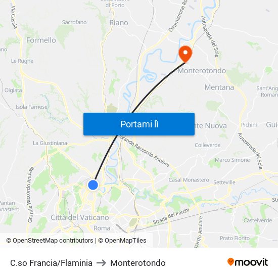 C.so Francia/Flaminia to Monterotondo map