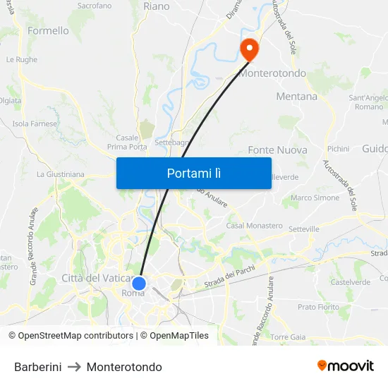 Barberini to Monterotondo map