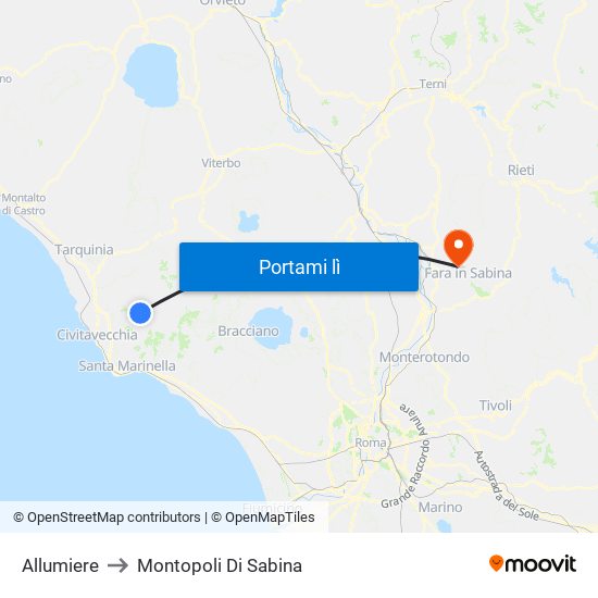 Allumiere to Montopoli Di Sabina map
