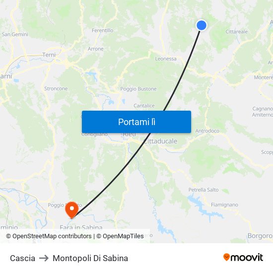 Cascia to Montopoli Di Sabina map