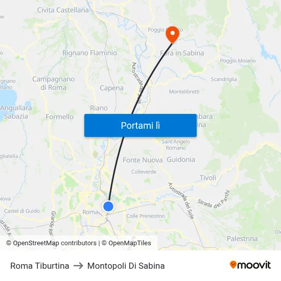 Roma Tiburtina to Montopoli Di Sabina map