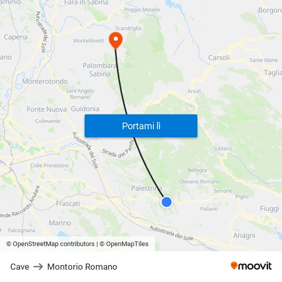 Cave to Montorio Romano map