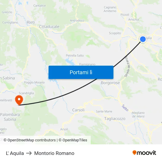 L' Aquila to Montorio Romano map
